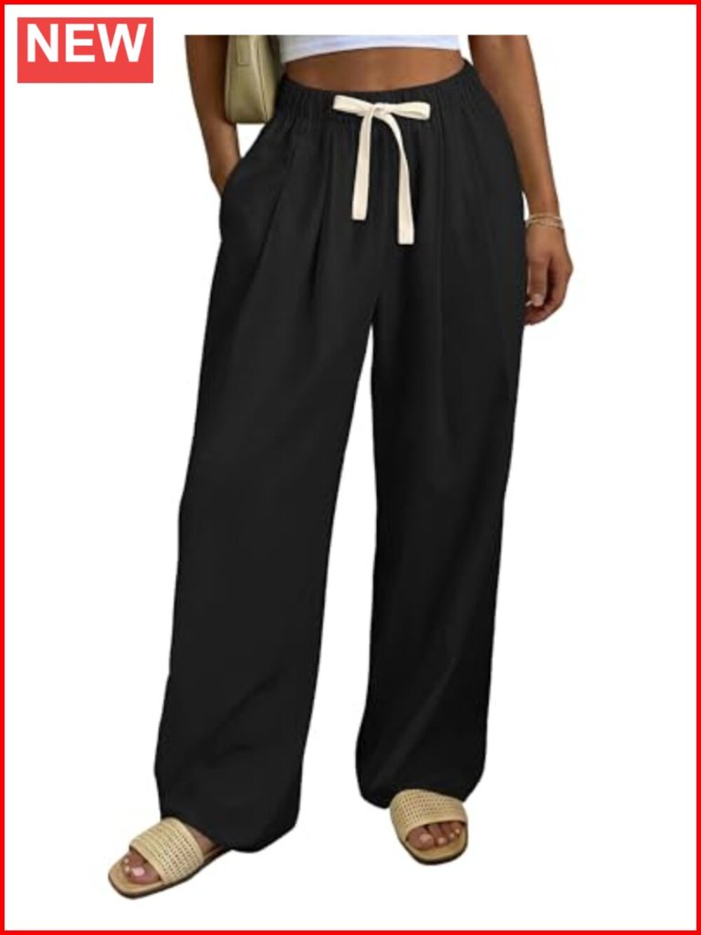 Women Linen Cotton Palazzo Wide Leg Pants with Pockets